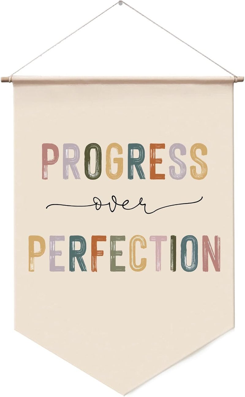 WCDHOR Progress Over Perfection Wall Hanging, Classroom Wall Decor, Kids Motivational, Inspirational Office Decor, Kid's Room Decor, Teacher Gift, Boho Classroom Wall Banner - Image 1